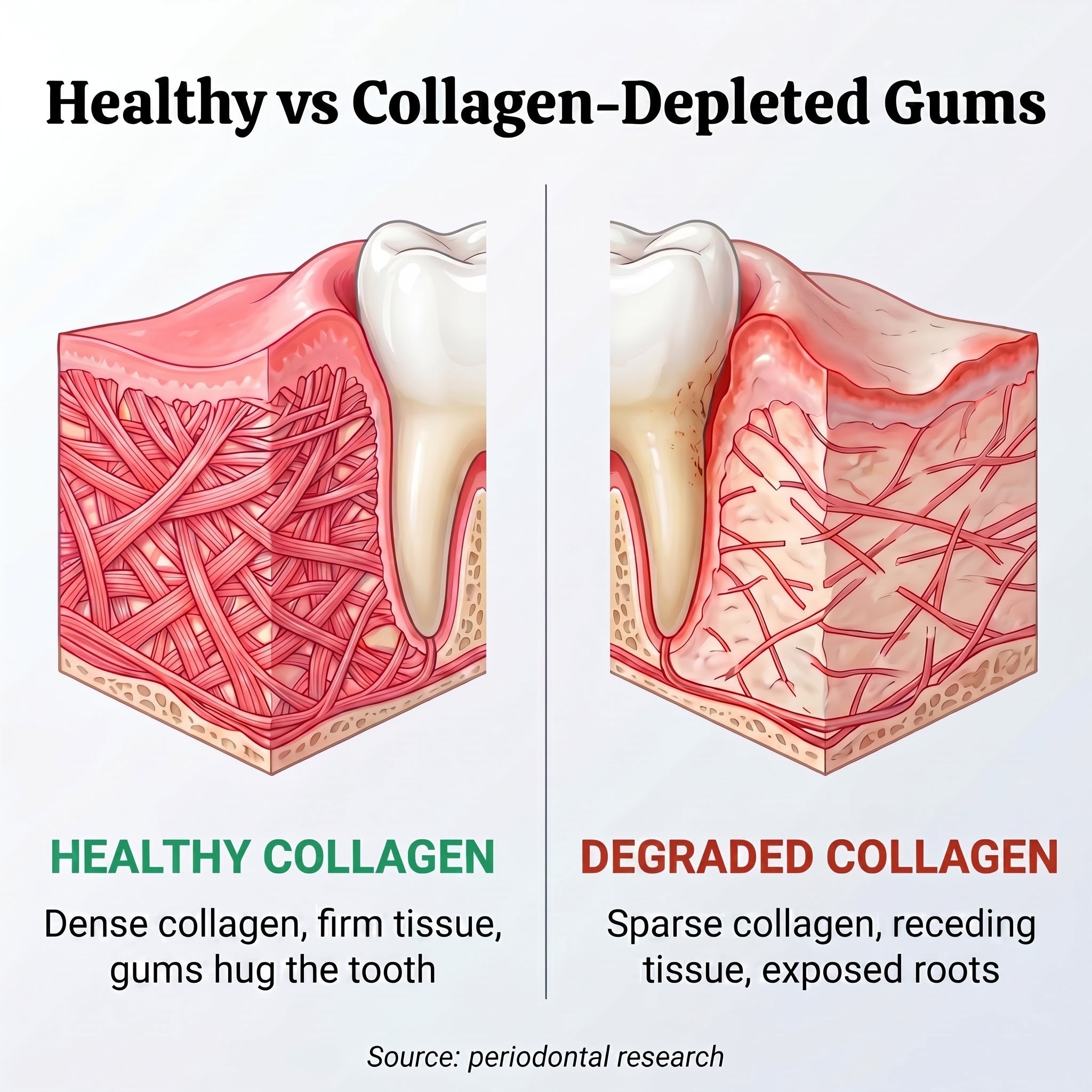 Healthy vs collagen-depleted gums