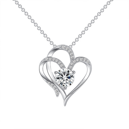 Tamila - Adjustable ladies' necklace with double heart & sparkling zirconia