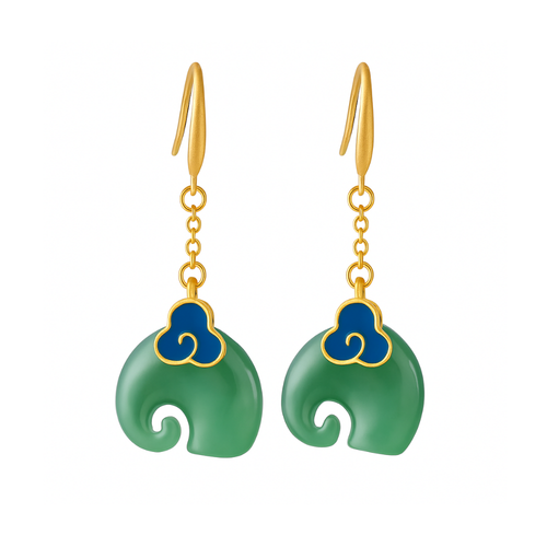 Cheyenne - Vintage elephant earrings in green | Gold