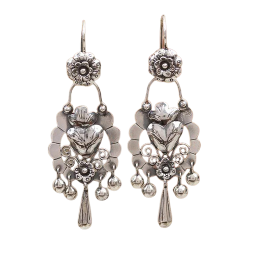 Vintage silver earrings with dangling heart - Eliza | Silver