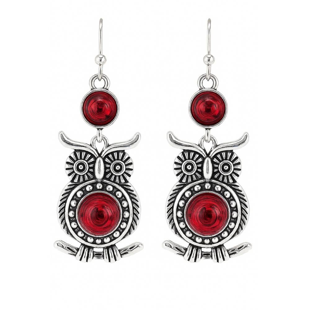 Maddison -Vintage eulen earrings in red | Silver