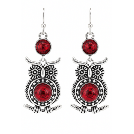 Maddison -Vintage eulen earrings in red | Silver