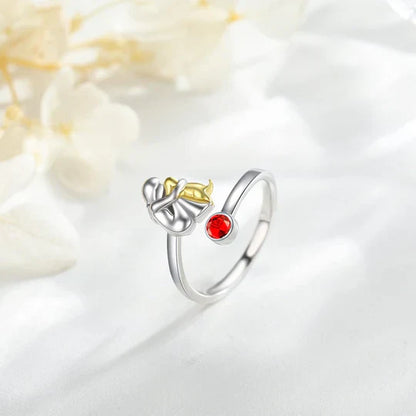 Sterling Silver Dog & Girl Ring - Erin | Silver and gold