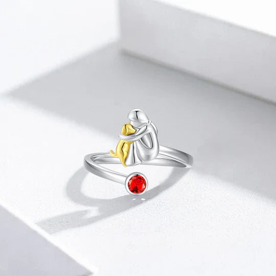 Sterling Silver Dog & Girl Ring - Erin | Silver and gold