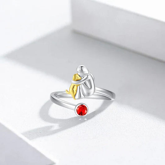 Sterling Silver Dog & Girl Ring - Erin | Silver and gold