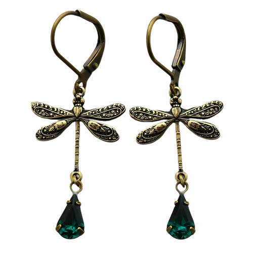 Sky - Vintage dragonfly earrings in gold