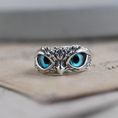Silver owl ring with opal - owl of happiness - Rowan