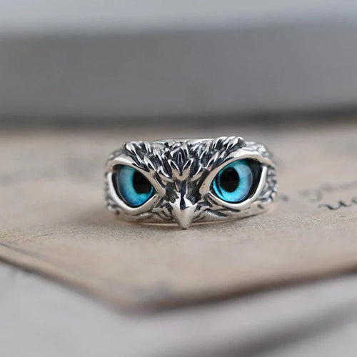 Silver owl ring with opal - owl of happiness - Rowan