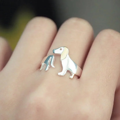 Tillsley - Adjustable dachshund ring made of 925 silver