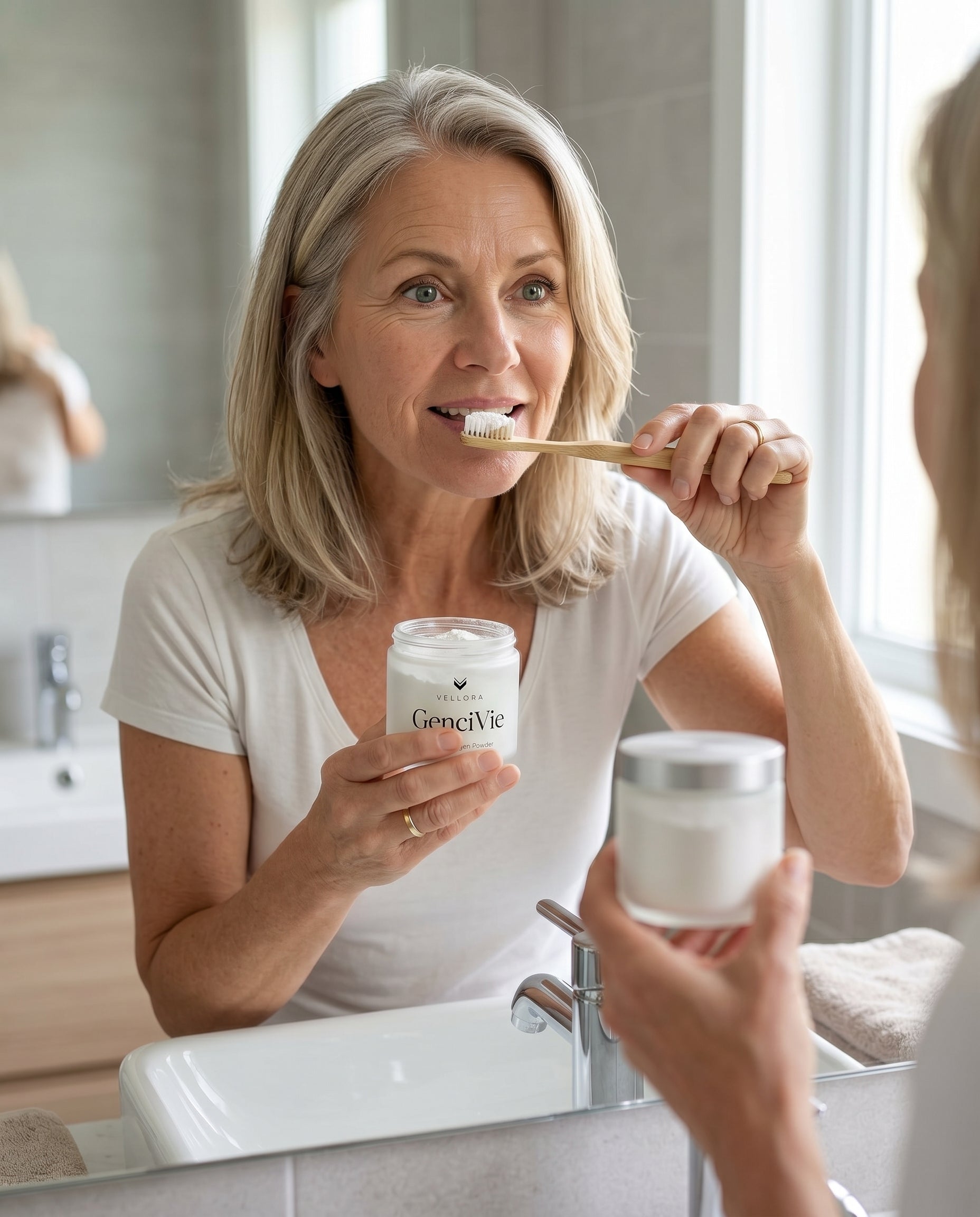 Woman using GenciVie collagen powder